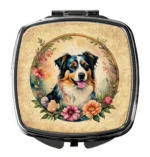 Australian Shepherd and Flowers Compact Mirror - Elegant Pocket Makeup Accessory