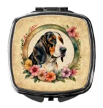 Basset Hound and Flowers Compact Mirror - Stylish & Functional On-the-Go Accessory