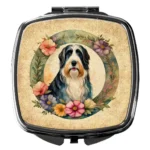 Bearded Collie and Flowers Compact Mirror - Stylish Portable Beauty Essential | Elegant Dual Mirror for On-the-Go Touch-Ups