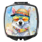 Stylish Alaskan Klee Kai Hippie Dawg Compact Mirror - Portable & Elegant Silvertone Metal Makeup Mirror