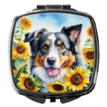 Stylish Australian Shepherd in Sunflowers Compact Mirror - Perfect Makeup Accessory