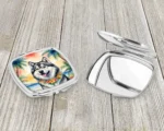 Alaskan Malamute Luau Compact Mirror - Stylish & Functional Silvertone Metal Mirror for On-the-Go Touch-Ups - Image 3