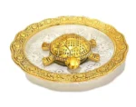 Metal Feng Shui Tortoise on Glass Plate Showpiece - Boost Career Luck & Prosperity