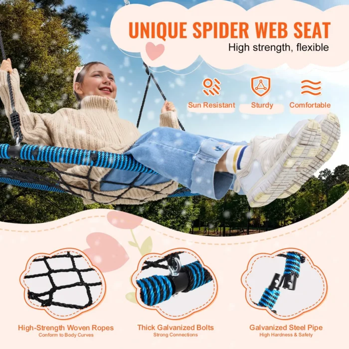 VEVOR 40 Inch Spider Web Saucer Swing - Outdoor Round Kids Swing, 750 lbs Capacity, Weather-Resistant - Image 2