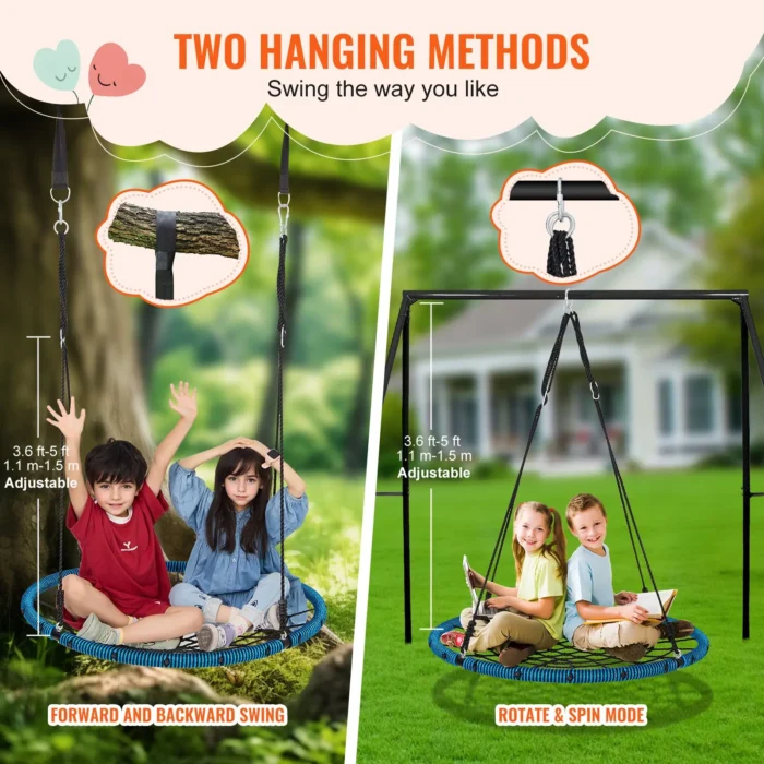 VEVOR 40 Inch Spider Web Saucer Swing - Outdoor Round Kids Swing, 750 lbs Capacity, Weather-Resistant - Image 5