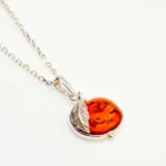 Handmade Honey Apple Amber Pendant Necklace with Sterling Silver Elegant Charm Jewelry