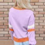 Mazie V Neck Sweatshirt - Cozy Patchwork Rib Knit, Relaxed Fit, Casual & Sophisticated Style