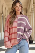 Araya Stripe Oversized Sweater - Cozy Up in Style with Color Block Knitwear - Image 4