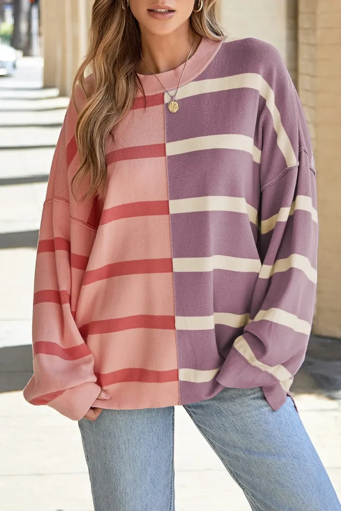 Araya Stripe Oversized Sweater - Cozy Up in Style with Color Block Knitwear - Image 2