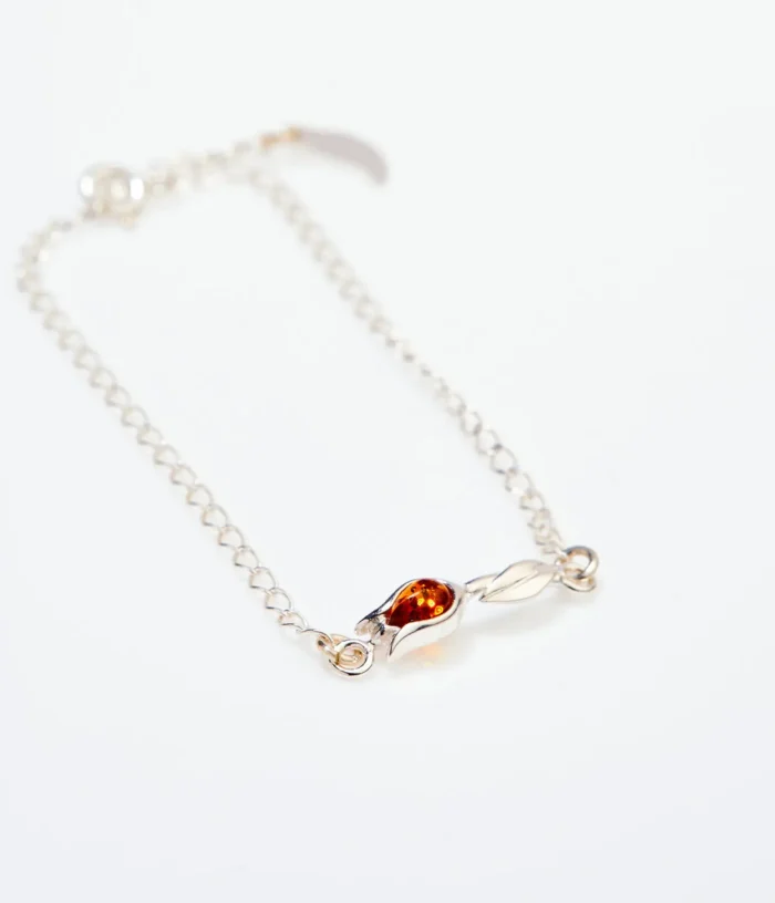 Elegant Tulip Amber Bracelet - Sterling Silver & Baltic Amber - Perfect Gift Jewelry - Image 1