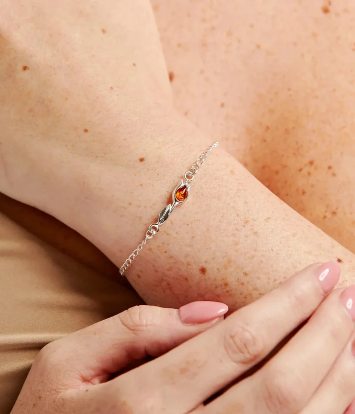 Elegant Tulip Amber Bracelet - Sterling Silver & Baltic Amber - Perfect Gift Jewelry - Image 2