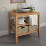 Solid Teak Bathroom Vanity Cabinet with 2 Baskets - 29.1" x 17.7" x 29.5" | Elegant & Durable - Image 6