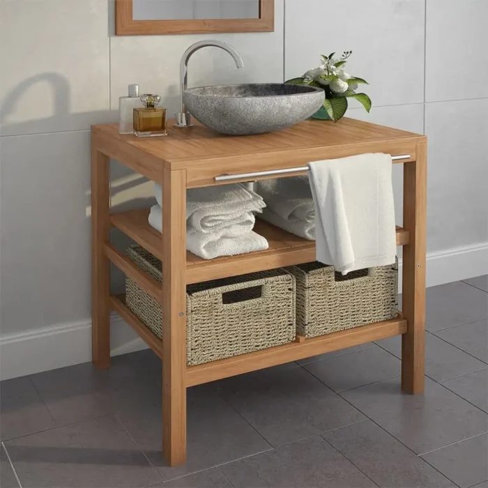 Solid Teak Bathroom Vanity Cabinet with 2 Baskets - 29.1" x 17.7" x 29.5" | Elegant & Durable - Image 6
