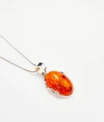 Amber Tidal Pendant Necklace - Baltic Cognac Amber & Sterling Silver | Horizon Collection
