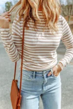 Mia Striped Long Sleeve Top - Stylish High Neck Textured Knit for All Seasons - Image 3