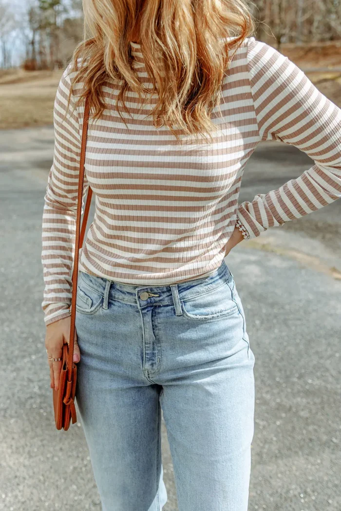 Mia Striped Long Sleeve Top - Stylish High Neck Textured Knit for All Seasons - Image 6
