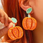 Elegant Halloween Pumpkin Earrings | Lightweight & Comfy Beaded Dangle Design
