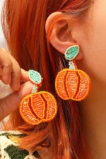 Elegant Halloween Pumpkin Earrings | Lightweight & Comfy Beaded Dangle Design