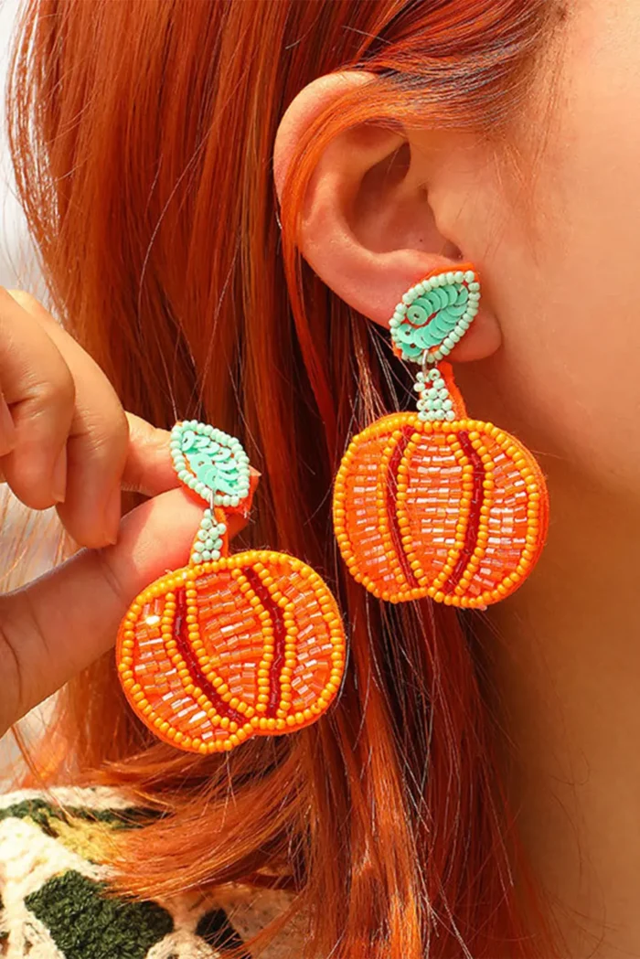 Elegant Halloween Pumpkin Earrings | Lightweight & Comfy Beaded Dangle Design - Image 1