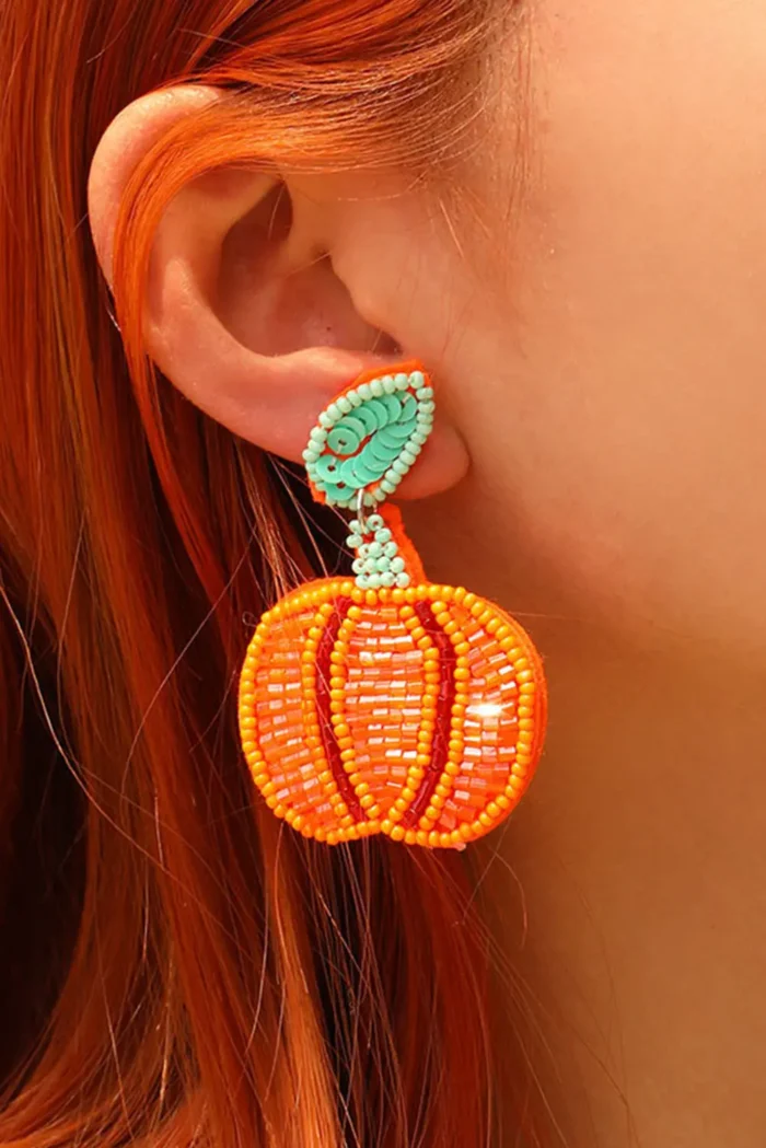 Elegant Halloween Pumpkin Earrings | Lightweight & Comfy Beaded Dangle Design - Image 2
