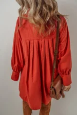 Eleanor Bishop Sleeve Button Up Pleated Mini Dress - Timeless Elegance & Versatile Style