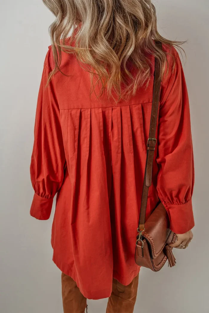 Eleanor Bishop Sleeve Button Up Pleated Mini Dress - Timeless Elegance & Versatile Style - Image 1