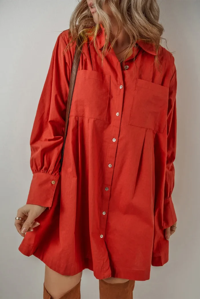 Eleanor Bishop Sleeve Button Up Pleated Mini Dress - Timeless Elegance & Versatile Style - Image 5