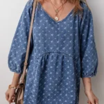 Hazel Open Back Loose Fit Denim Dress - Trendy Babydoll Style with Adjustable Tie Back