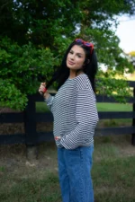 Elouise Stripe Long Sleeve Top - Timeless Stripes, Comfortable Drop Shoulder Design - Image 3