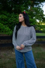 Elouise Stripe Long Sleeve Top - Timeless Stripes, Comfortable Drop Shoulder Design - Image 2