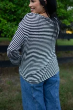 Elouise Stripe Long Sleeve Top - Timeless Stripes, Comfortable Drop Shoulder Design