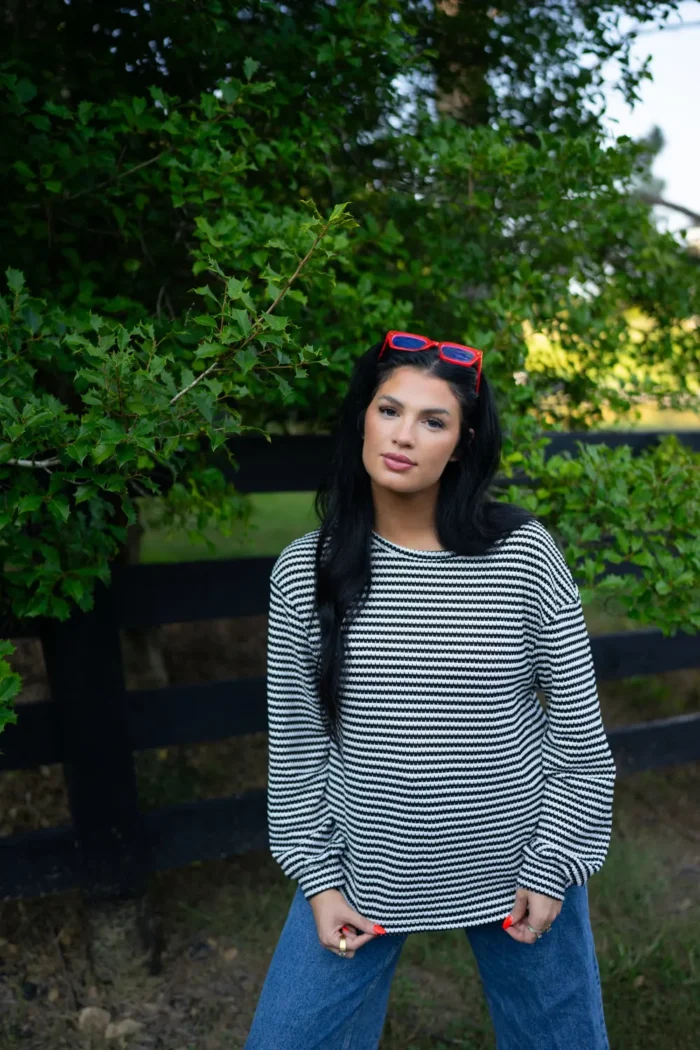 Elouise Stripe Long Sleeve Top - Timeless Stripes, Comfortable Drop Shoulder Design - Image 4