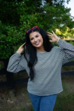 Elouise Stripe Long Sleeve Top - Timeless Stripes, Comfortable Drop Shoulder Design - Image 6