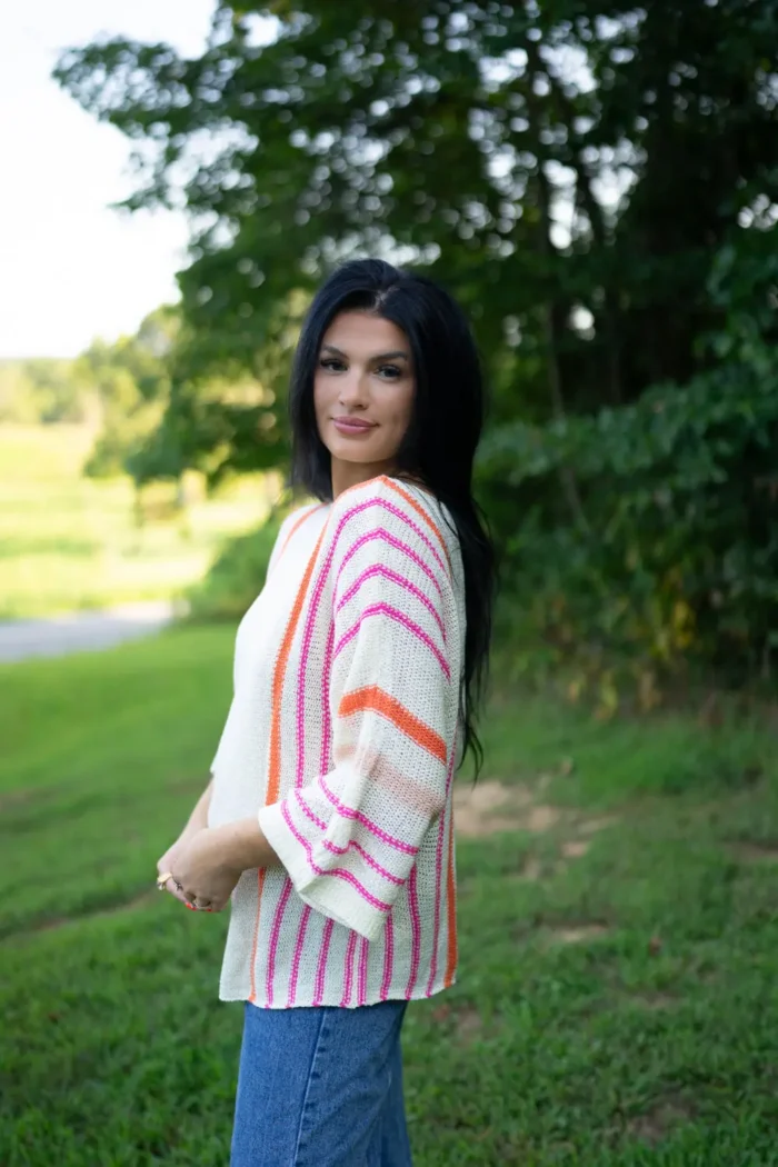 Hayley Wide Sleeve Sweater Trendy Striped Knit, Cozy Comfort | Women's Fashion Knitwear - Image 3