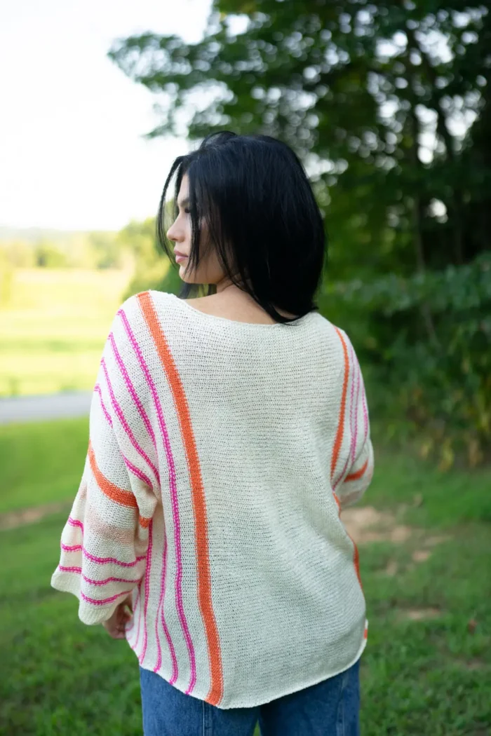 Hayley Wide Sleeve Sweater Trendy Striped Knit, Cozy Comfort | Women's Fashion Knitwear - Image 1