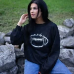 Layne Game Day Pullover Sweatshirt - Sporty Chic Mock Neck, Relaxed Fit & Ribbed Detailing