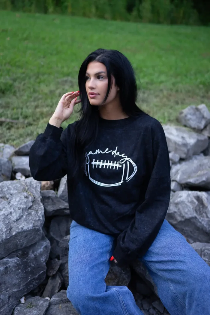 Layne Game Day Pullover Sweatshirt - Sporty Chic Mock Neck, Relaxed Fit & Ribbed Detailing - Image 1