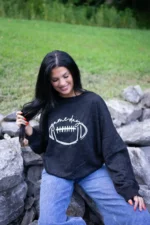 Layne Game Day Pullover Sweatshirt - Sporty Chic Mock Neck, Relaxed Fit & Ribbed Detailing - Image 3