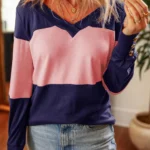 Lucy Stripe Long Sleeve Top - Elegant V-Neck, Slimming Fit, Stylish Colorblocking | Women's Fashion
