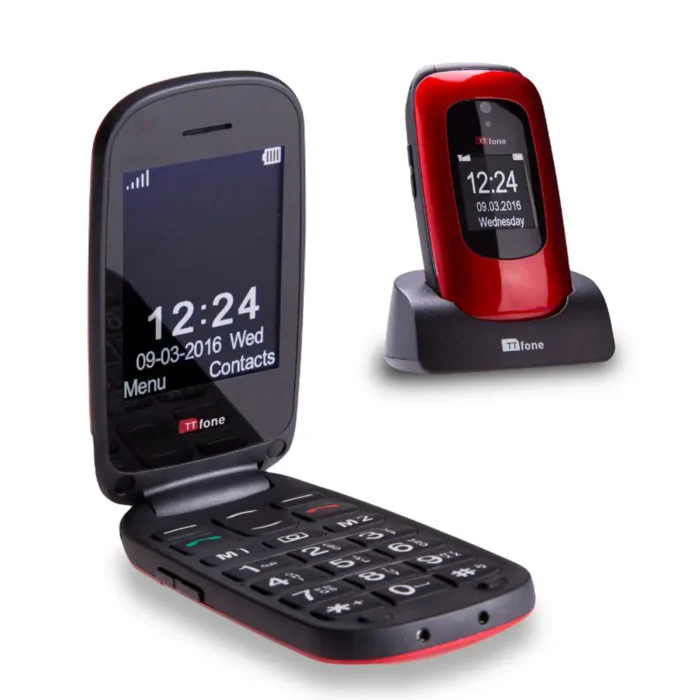 TTfone Lunar TT750 Red Flip Big Button Senior Mobile with Holster Case - O2 Pay As You Go Bundle - Image 2