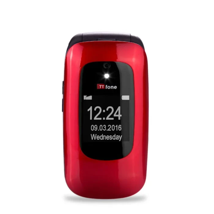 TTfone Lunar TT750 Red Flip Big Button Senior Mobile with Holster Case - O2 Pay As You Go Bundle - Image 4