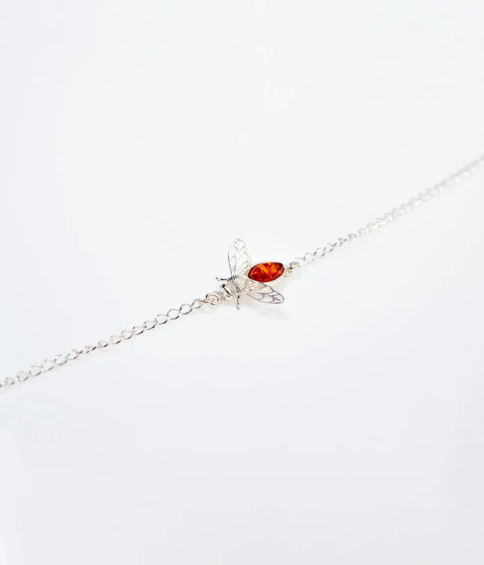 Exquisite Baltic Amber Bee Bracelet - Sterling Silver Chain & Unique Bee Charm - Image 1