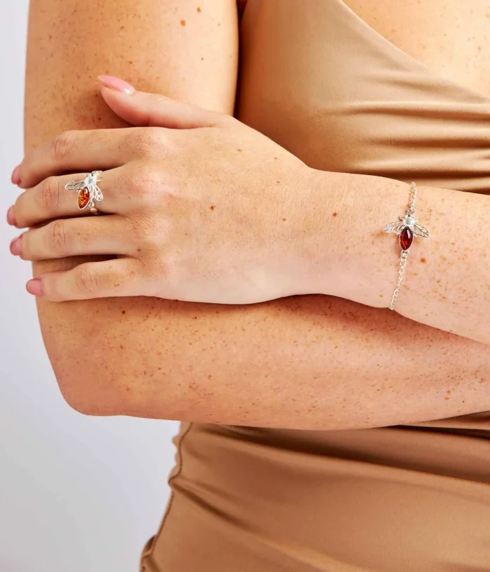 Exquisite Baltic Amber Bee Bracelet - Sterling Silver Chain & Unique Bee Charm - Image 2