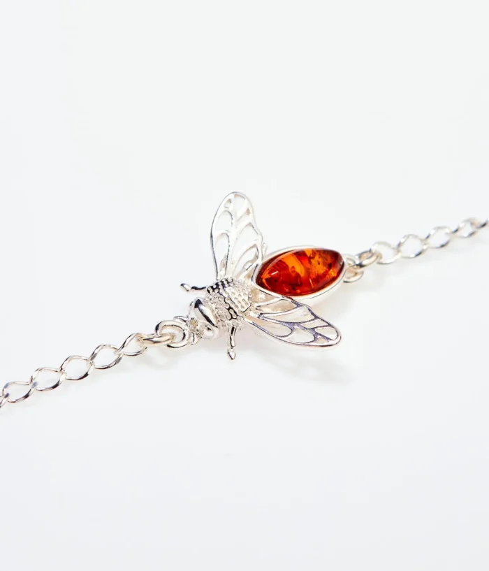 Exquisite Baltic Amber Bee Bracelet - Sterling Silver Chain & Unique Bee Charm - Image 3