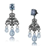 Stunning TIN Cobalt Black Brass Earrings with AAA Grade CZ in Sea Blue - Elegant Jewelry