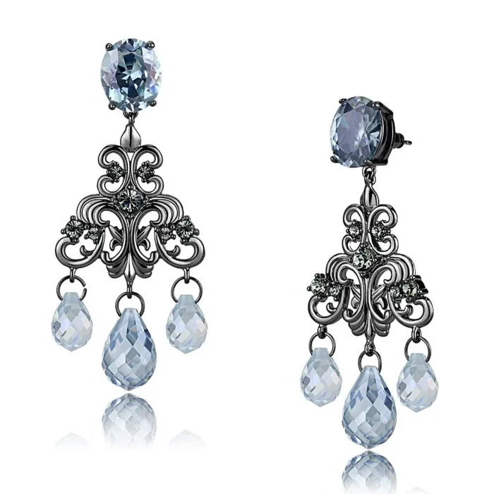 Stunning TIN Cobalt Black Brass Earrings with AAA Grade CZ in Sea Blue - Elegant Jewelry - Image 1