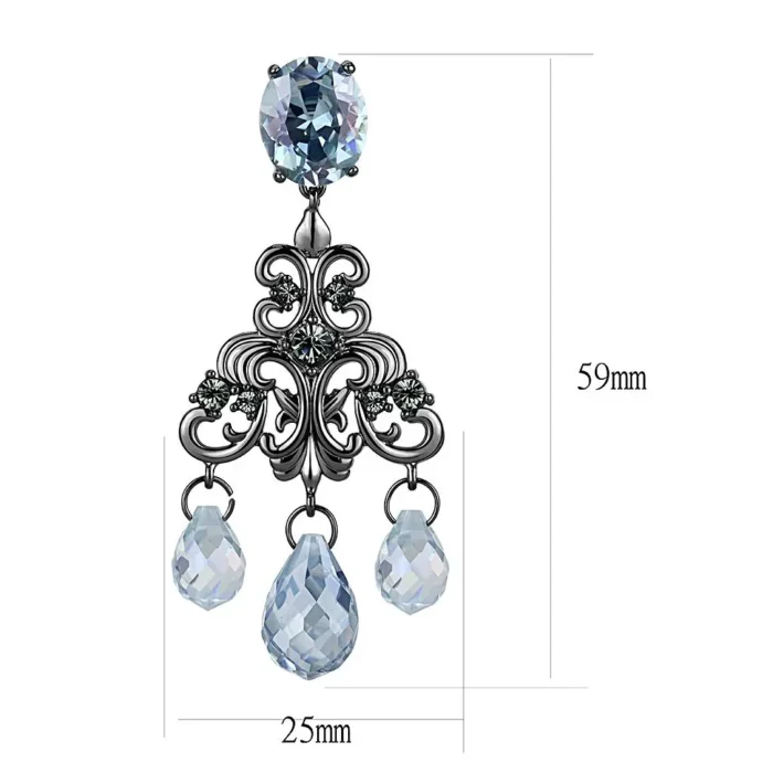 Stunning TIN Cobalt Black Brass Earrings with AAA Grade CZ in Sea Blue - Elegant Jewelry - Image 2