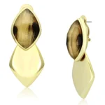 Elegant IP Gold Brass Earrings with Exotic Animal Pattern Synthetic Stone