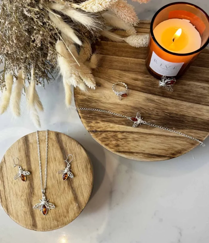 Amber Bee Earrings - Elegant Baltic Amber & Sterling Silver Jewelry | Unique & Whimsical - Image 4