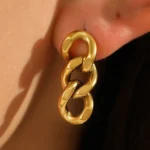 Gold Chain Link Plate Alloy Drop Earrings - Chic & Trendy Jewelry for All-Day Comfort